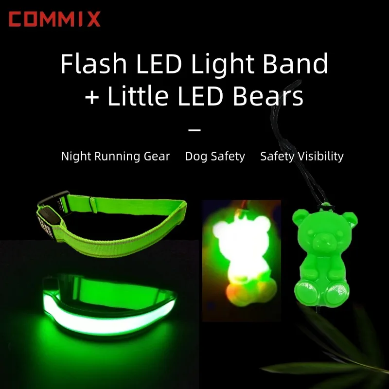 

【COMMIX】2 Green Flash Straps + 2 Blinky: Outdoor Sports Safety Gear,Reliable Night Protection,Night Visibility for Pets/People