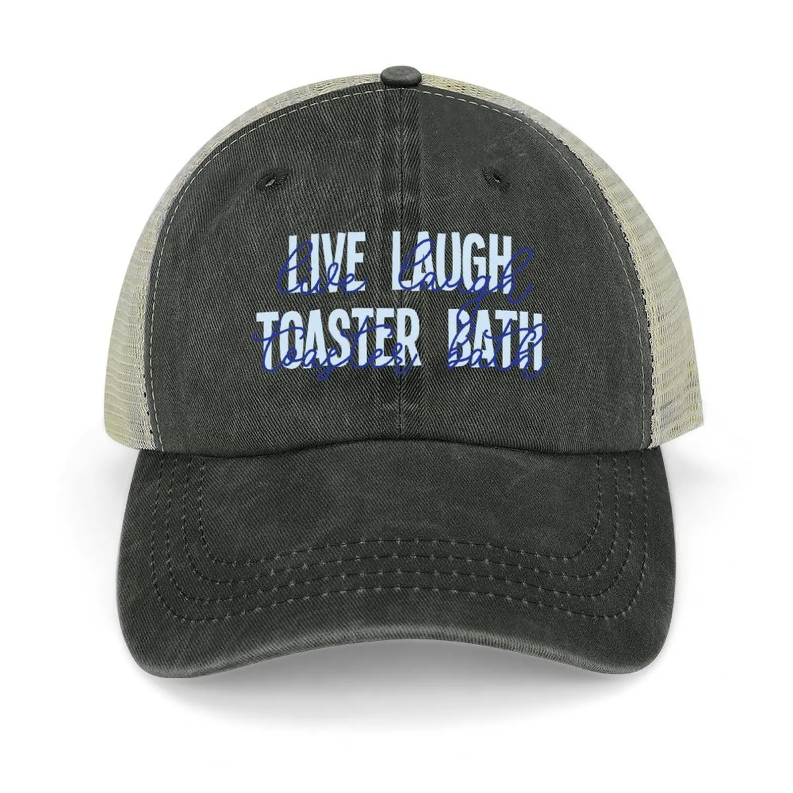 

Live Laugh Toaster Bath Blue Typography Baseball Cap Custom Cap Golf Hat Snapback Cap Trucker Hat Caps Male Women's