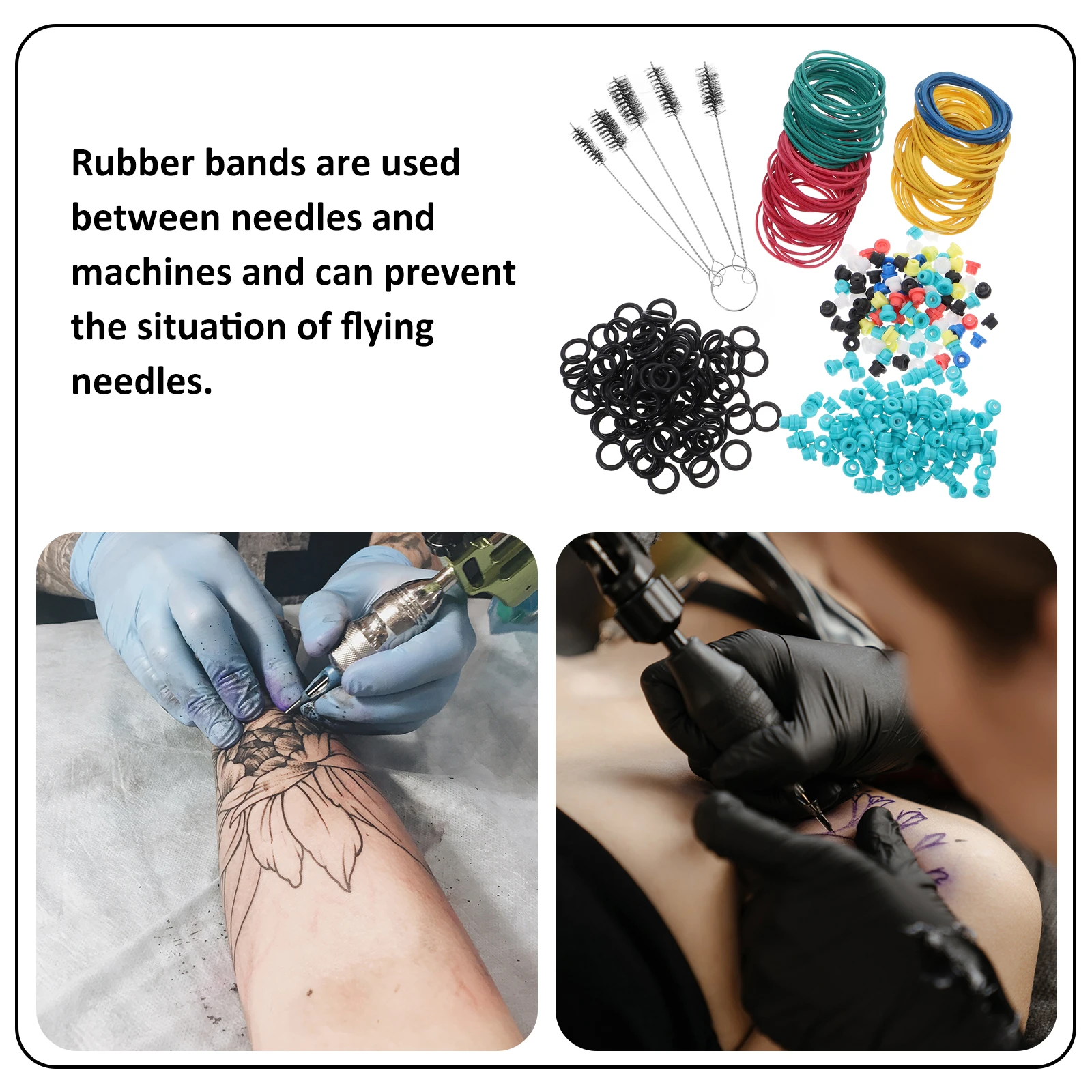 

405pcs Tattoo Machine Consumable Set Accessories Rubber Bands Pin Cushion Needle Brush Kit Machine Tool Body Art