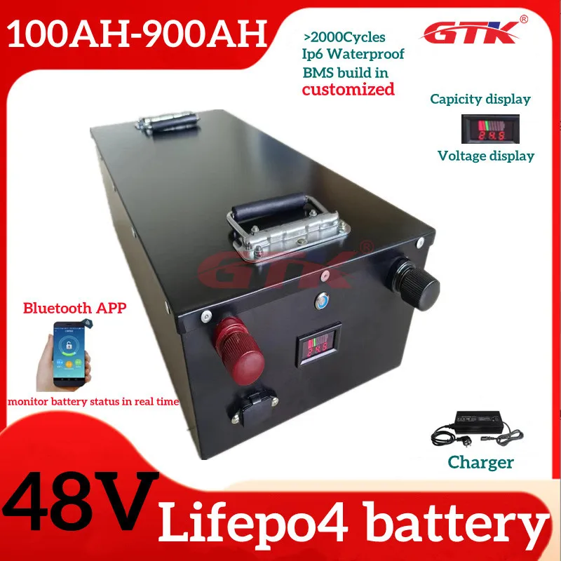 GTK bms 16s 48v lifepo4 battery 100AH 200AH 300AH 400AH 500AH 600AH 800AH 900AH for 10000w UPS scooter bike motor+20A charger