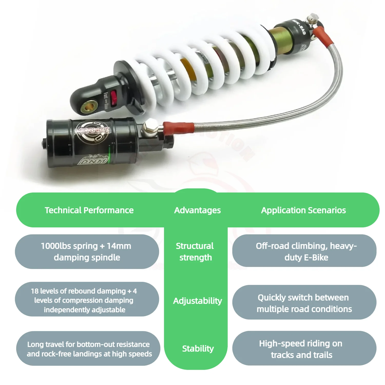 Motorcycle 330mm Rear Shocks DNM MK-BAG 1000LBS Absorber Suspension For 125mm SYM Maxi Scooter 250 RSZ E-BIKE Trail Motocross - Image 4