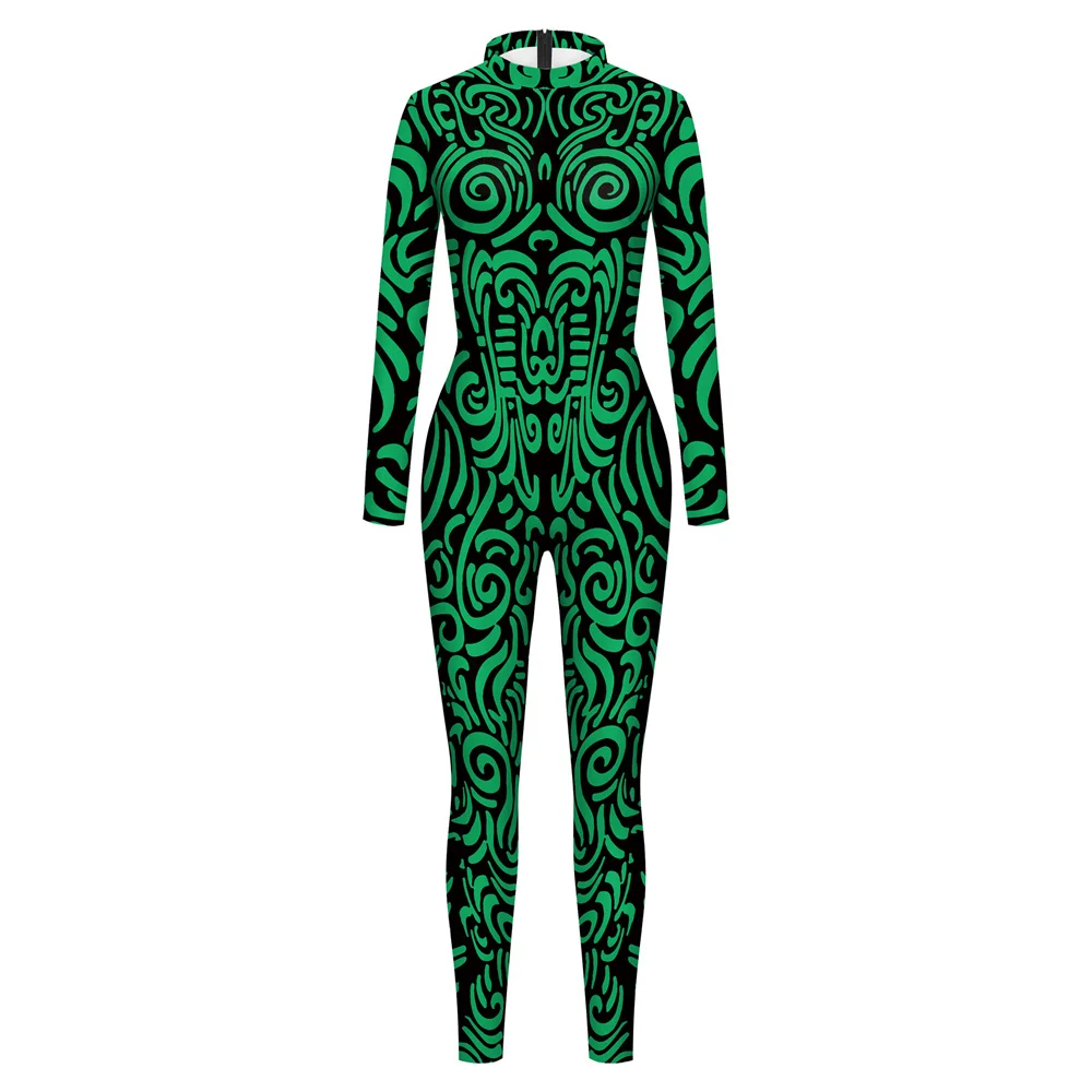 FCCEXIO Carnival Party Geometric Line 3D Print Women Sexy Skinny Jumpsuit Cosplay Costumes Fancy Slim Bodysuit 2023 Monos Mujer