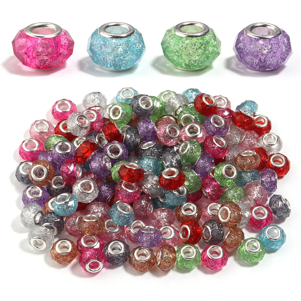 20pcs 14mm Glitter Faceted Resin Beads Muranos Large Hole Loose Spacer Beads DIY Bracelet Necklace Jewelry Making Accessories