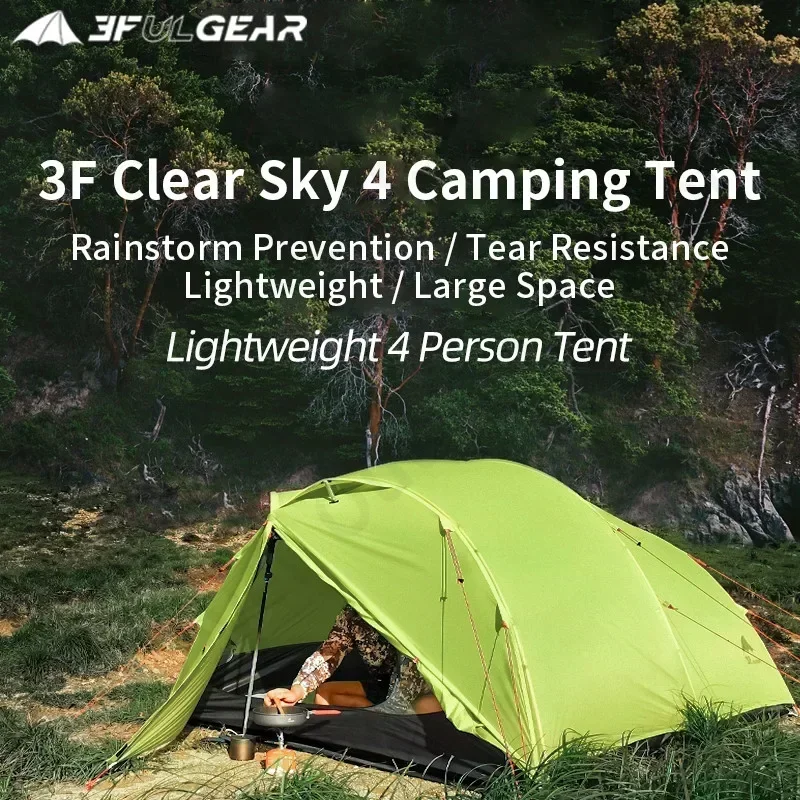 

3F UL GEAR QingKong 4 Person Hiking Tent 15D/210T Large Space 3/4 Season Outdoor Ultralight Tents Camping Wind Resistant Tent