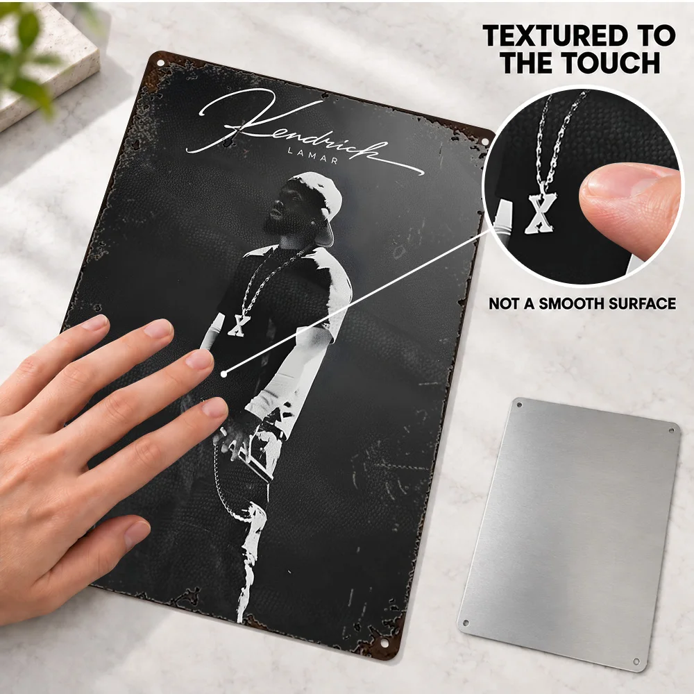Kendrick Lamar Portrait Rapper Textured Metal Poster Customized Aluminum Sign Black And White Style Wall Art For Living Room