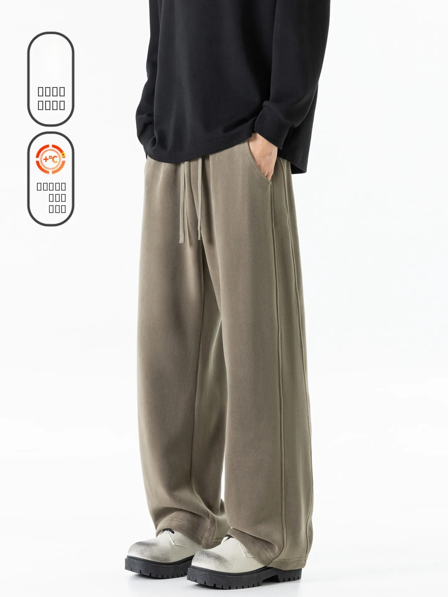 

Warm Thiened Fce Men's Casual Pants Winter Vintage Loose Fit Versatile Comfortable Wide Leg Long Trousers Casual Sle