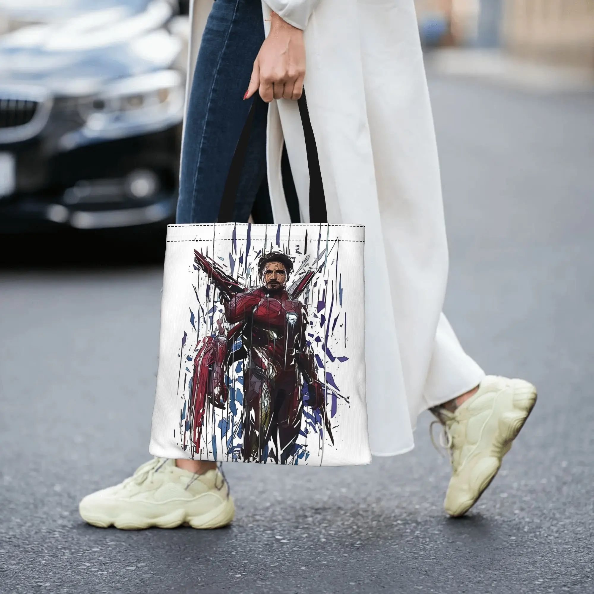 

2026 women's bag Ironpoly Reusable Double Sided Canvas Tote Bag Shoulder Marvel Handbag