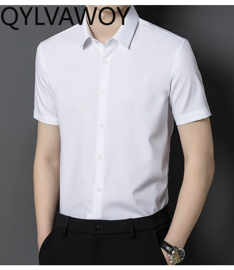 QYLVAWOY 100% Mulberry Silk T Shirts 2024 Men's Short Sleeve Top Business Casual Thin T-shirts for Men Loose Fit Summer Clothes