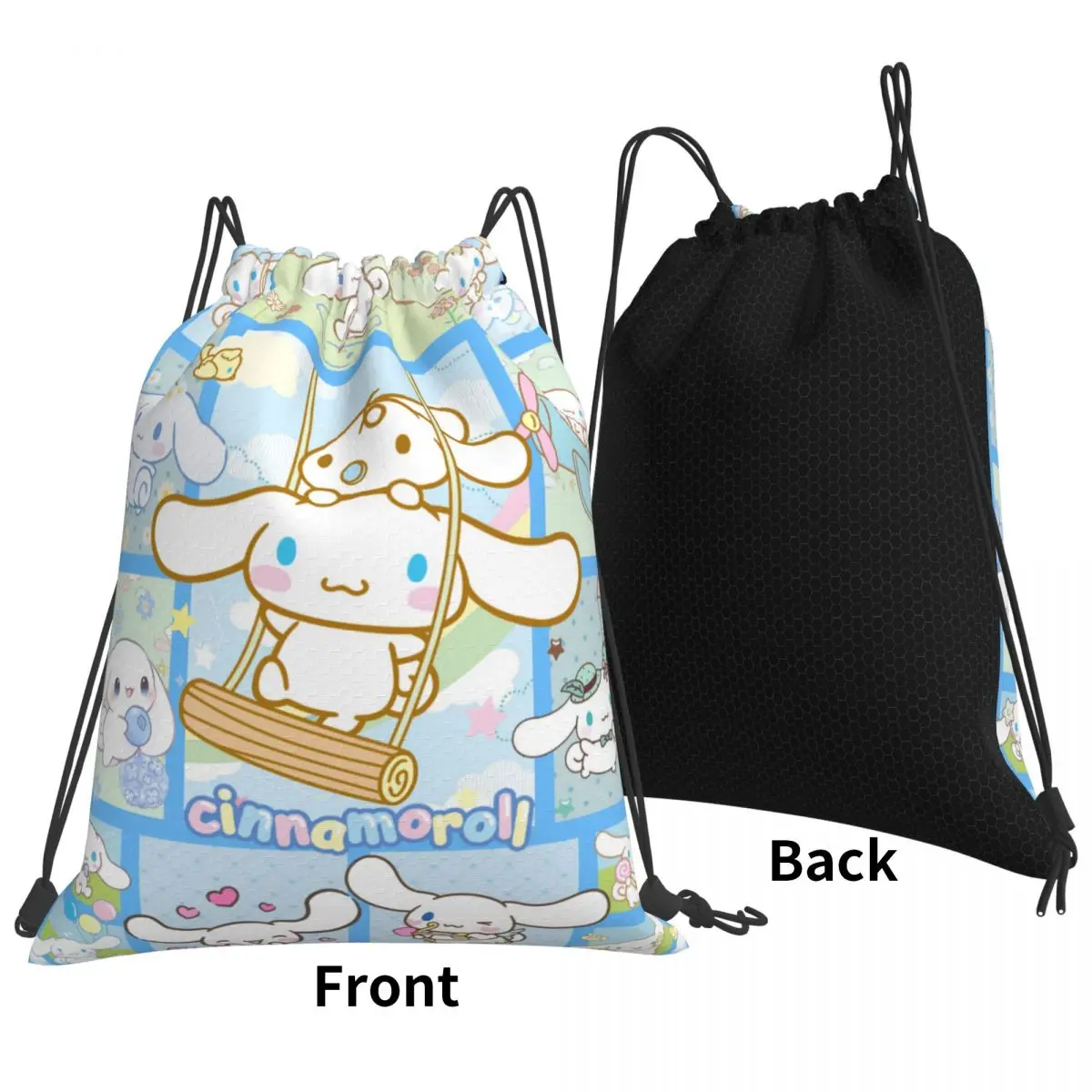 Mochila de cordão impermeável com nome personalizado, saco de armazenamento, organizador do ginásio, armazenamento, apto para praia, natação, esportes, Cinnamoroll