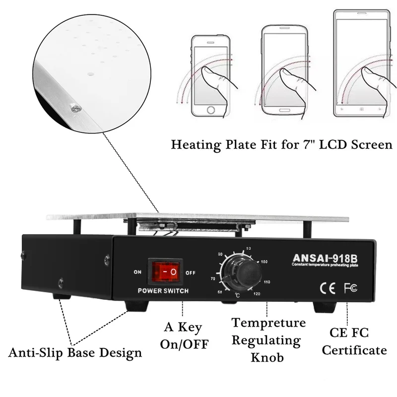 Máquina separadora de pantalla LCD, plataforma de calefacción, eliminación de vidrio, reparación de teléfono, estación de calor automática, divisor