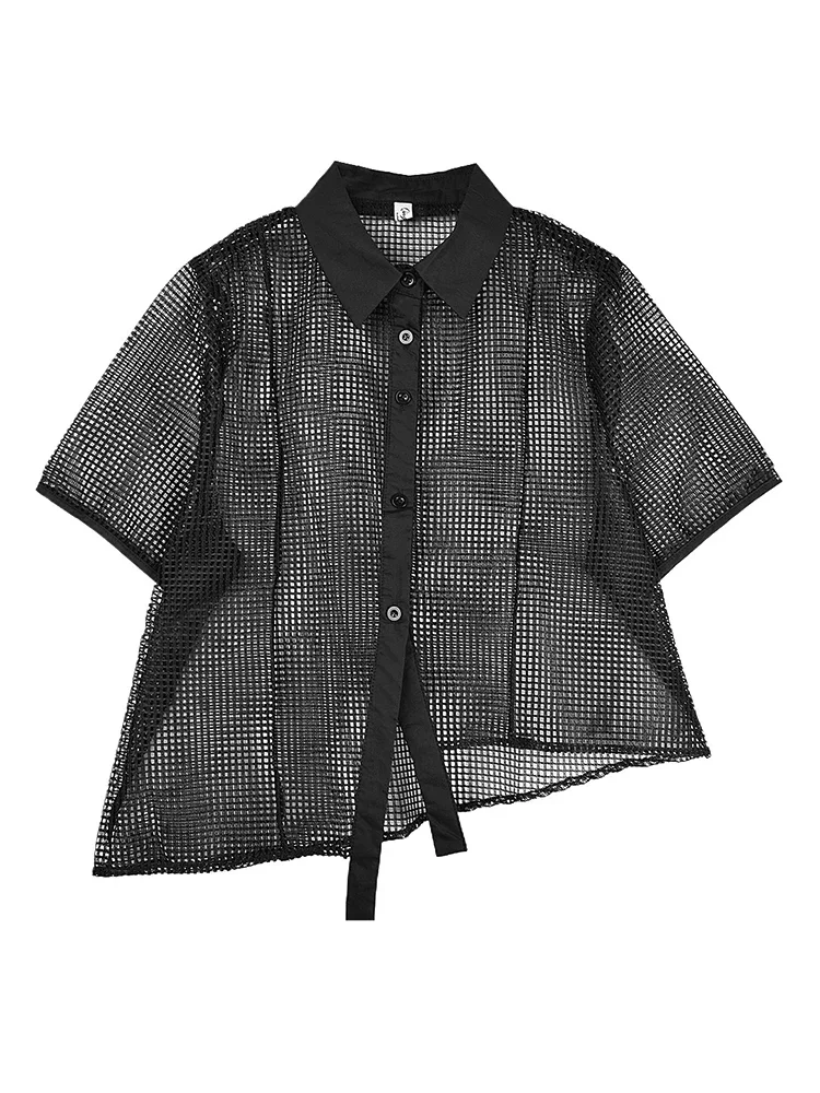 XITAO Hollow Out Irregular Women Blouse Short Sleeve Casual Loose Turn-down Collar Solid Color Summer Female Shirts ZMY1222 view 6