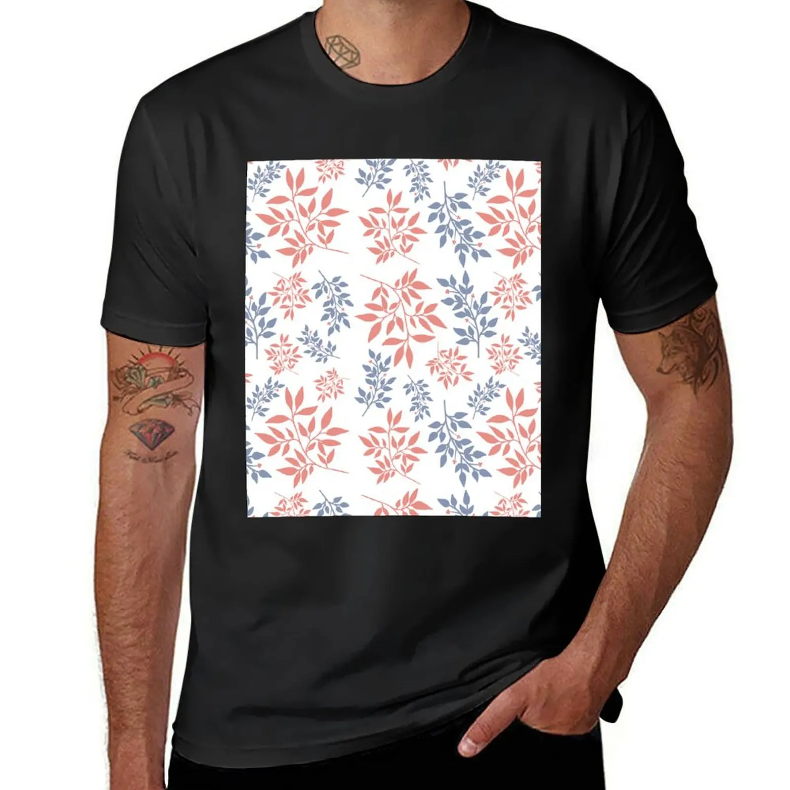 seamless leaves and berries T-shirt oversizeds blacks plain t shirts for men graphic