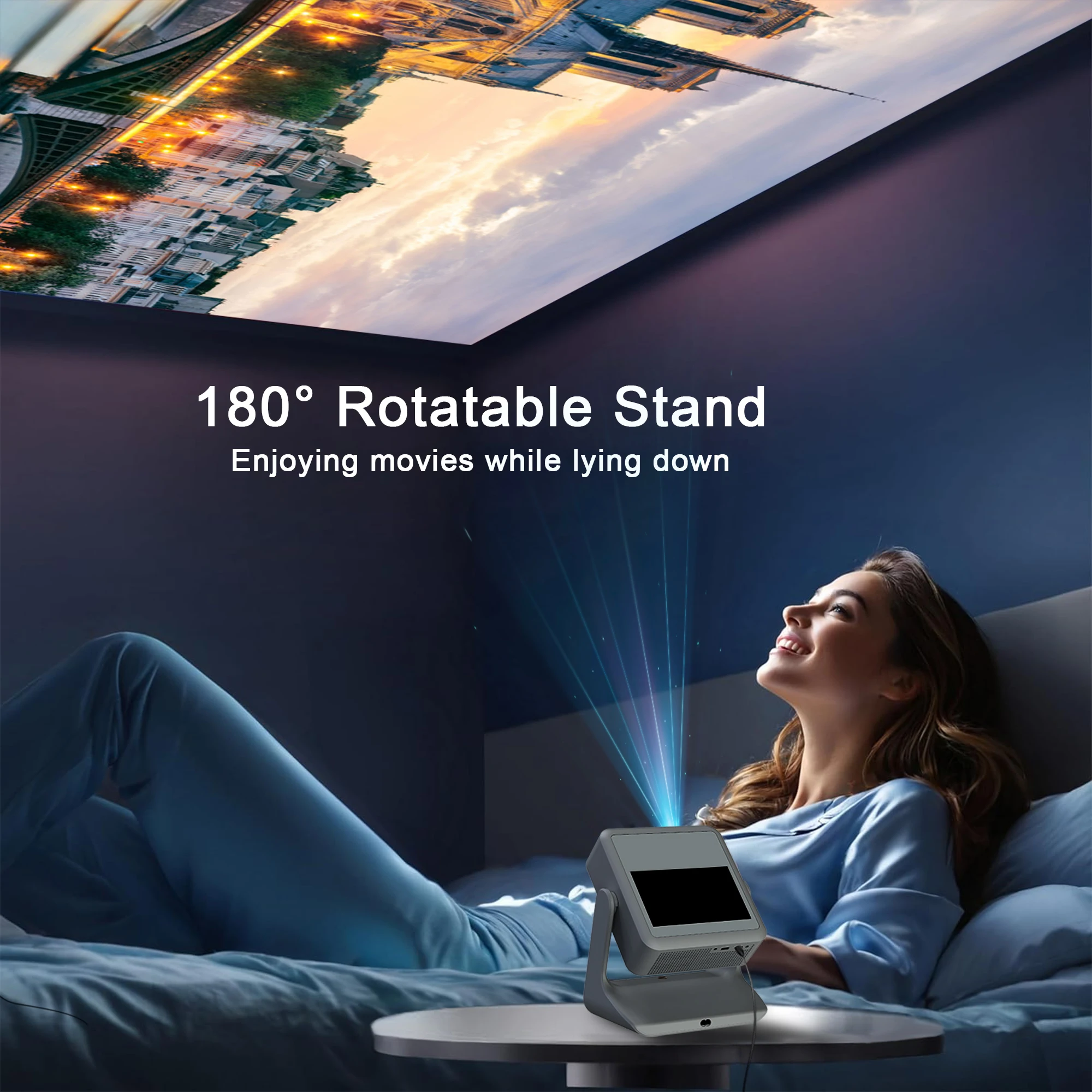 Netflix YouTube Compatible Projector 8'' Touchscreen, 4K 1080P Native - 180° Rotation, WiFi BT,  Office Gaming Outdoor