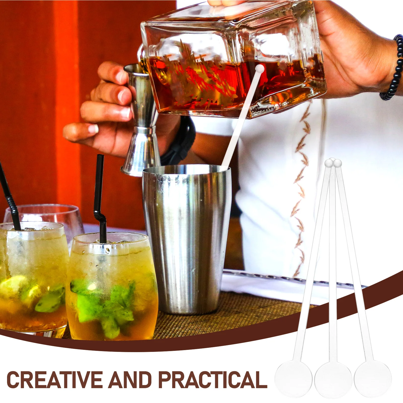 

Creative Reusable Drink Stirrer Coffee Sticks Beverage Mixing Rod Long White Plastic Stirrers for Tea Whiskey Bar Tools