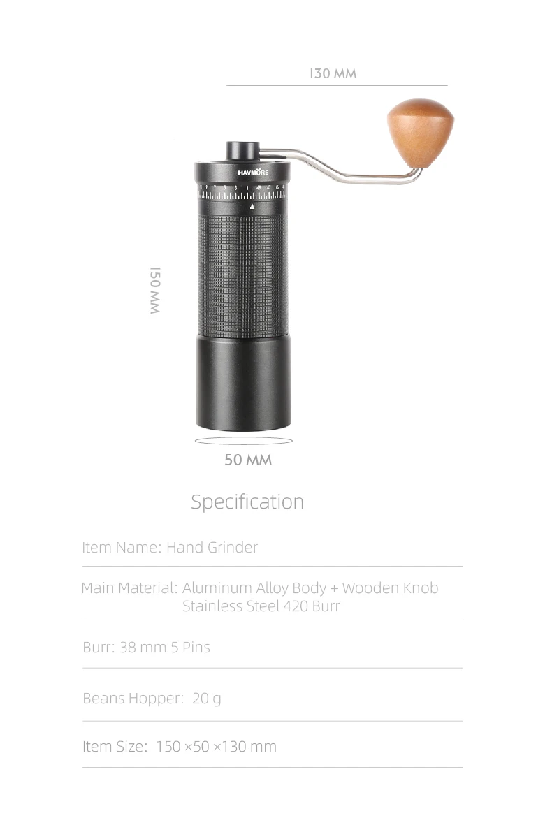 Professionelle manuelle Kaffeemühle, Upgrade, Ganzmetallgehäuse, rutschfestes Design, tragbare Mühle, Grat im Inneren – Detail 14
