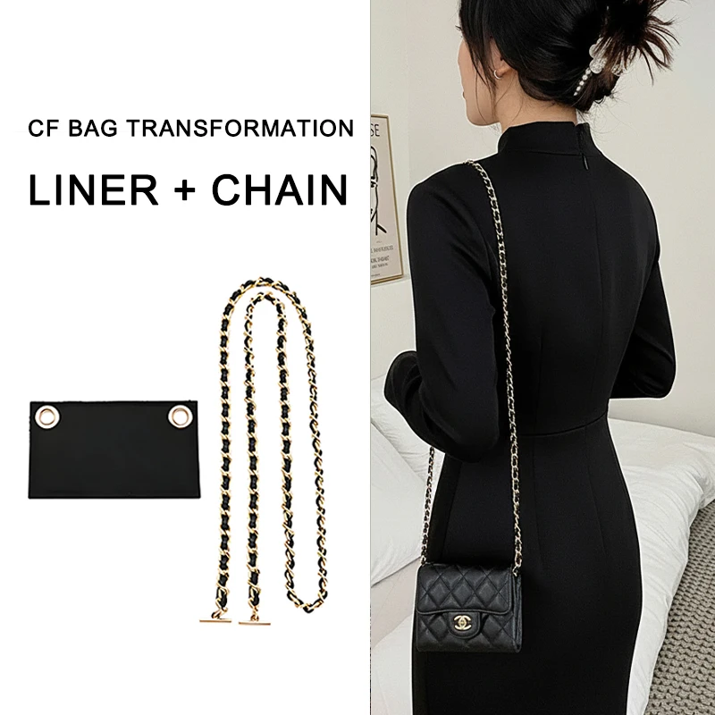 Punch-Free CF Classic Flap Cardholder Transformation Kit – Felt Liner Organizer + Metal Chain Strap (No Hole Needed)