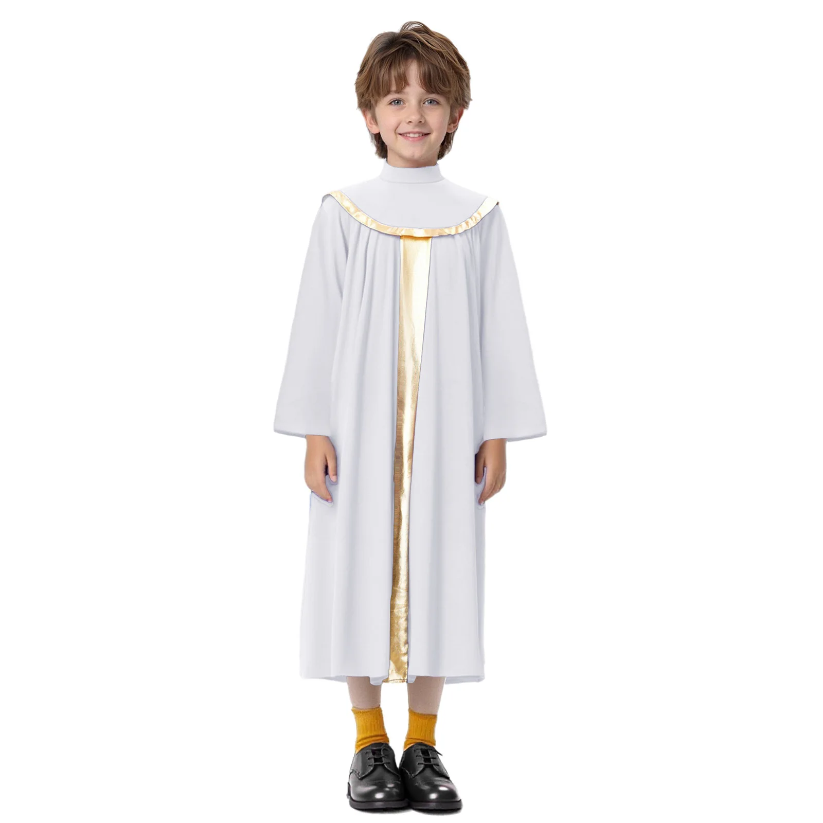 Children Metallic School Graduation Gown Boys Girls Choir Worship Robe Praise Costume Christian Pastor Priest Cosplay Costume