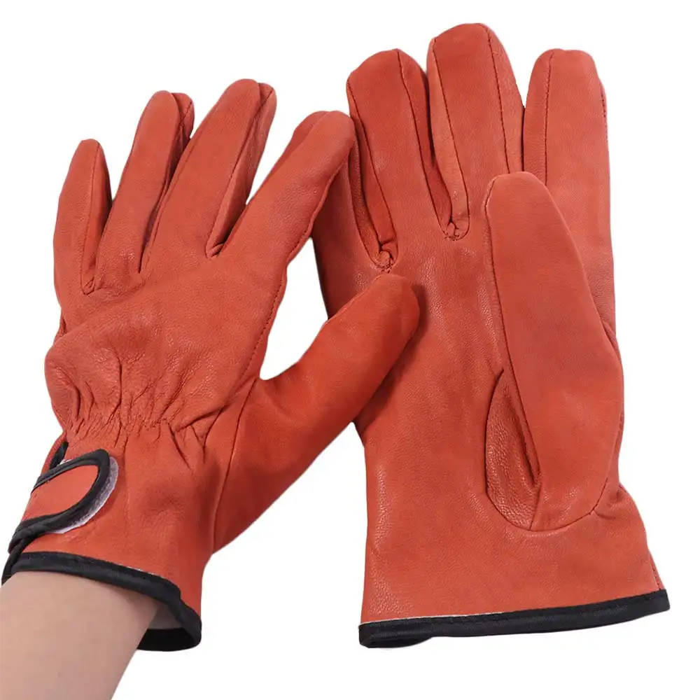 Comfortable Gardening Safety Gloves Vintage Full Finger Leather Working Gloves Orange Breathable Driving Gloves Warehouse