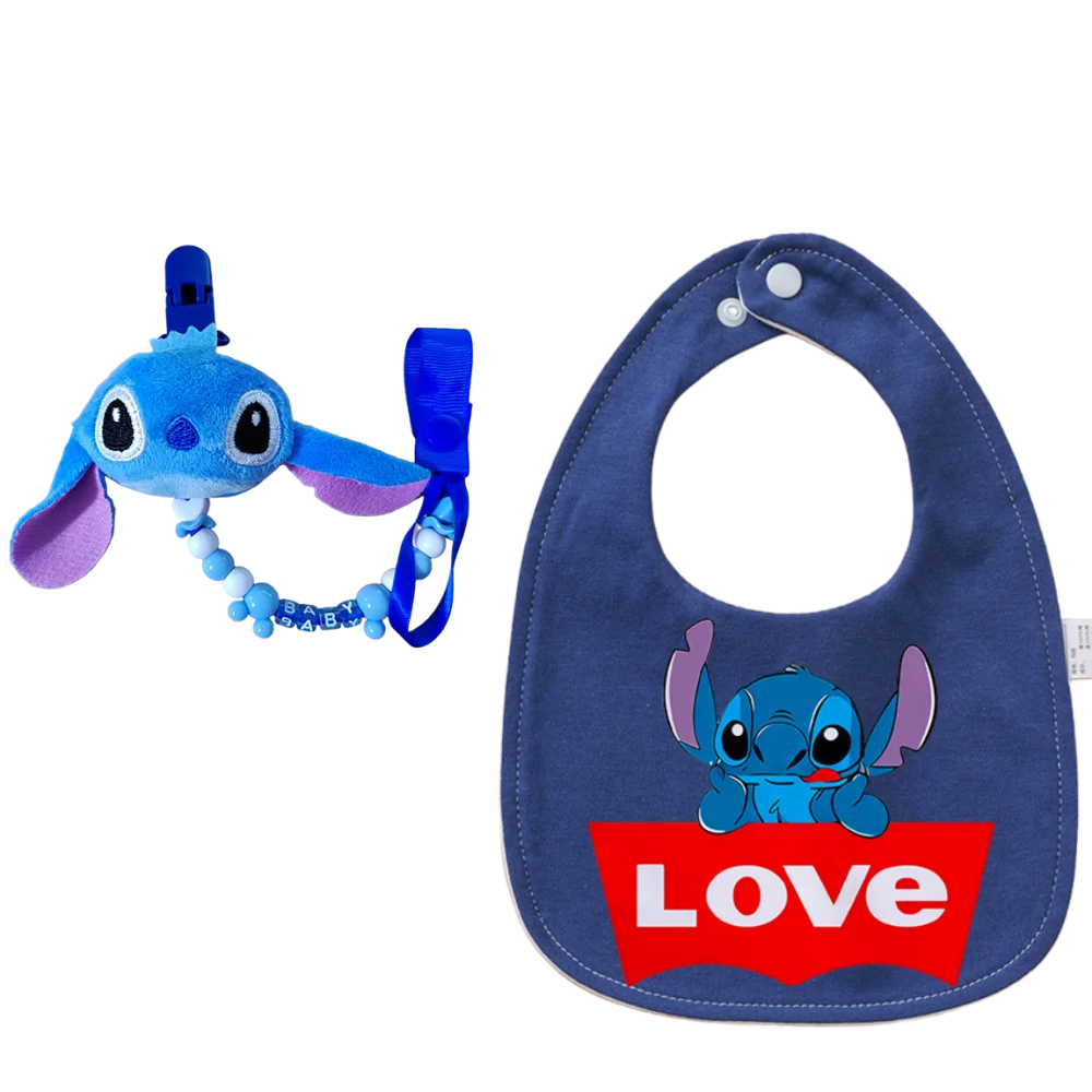 

New cotton baby bib with cartoon print double layer bib set Children's soothing nipple chain clip Baby accessories Newborn
