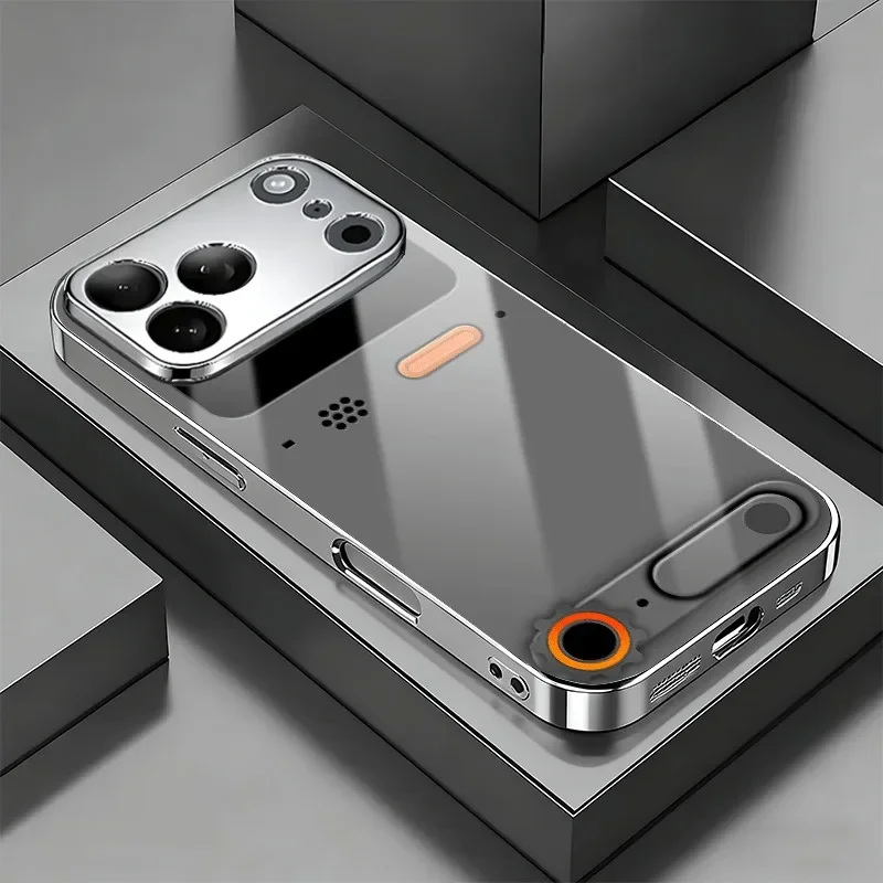 Minimalistyczne etui na telefon ze wzorem konsoli do gier, wykonane ze szkła, do iPhone 11 12 13 14 15 16 17 Pro Max Plus 17 Air, posrebrzane galwanicznie. — zdjęcie produktu 7