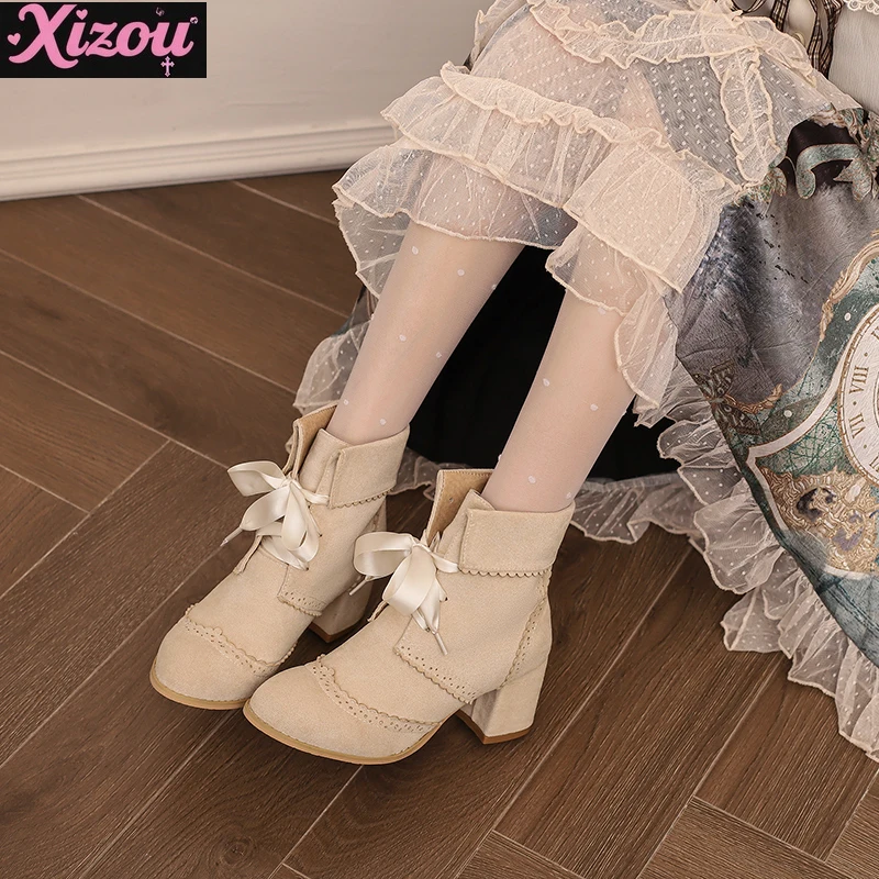 Japanese Original Good-looking Temperament Retro Lolita High Heels Simple Elegant Cute Short Thick Heel Shoes Autumn and Winter