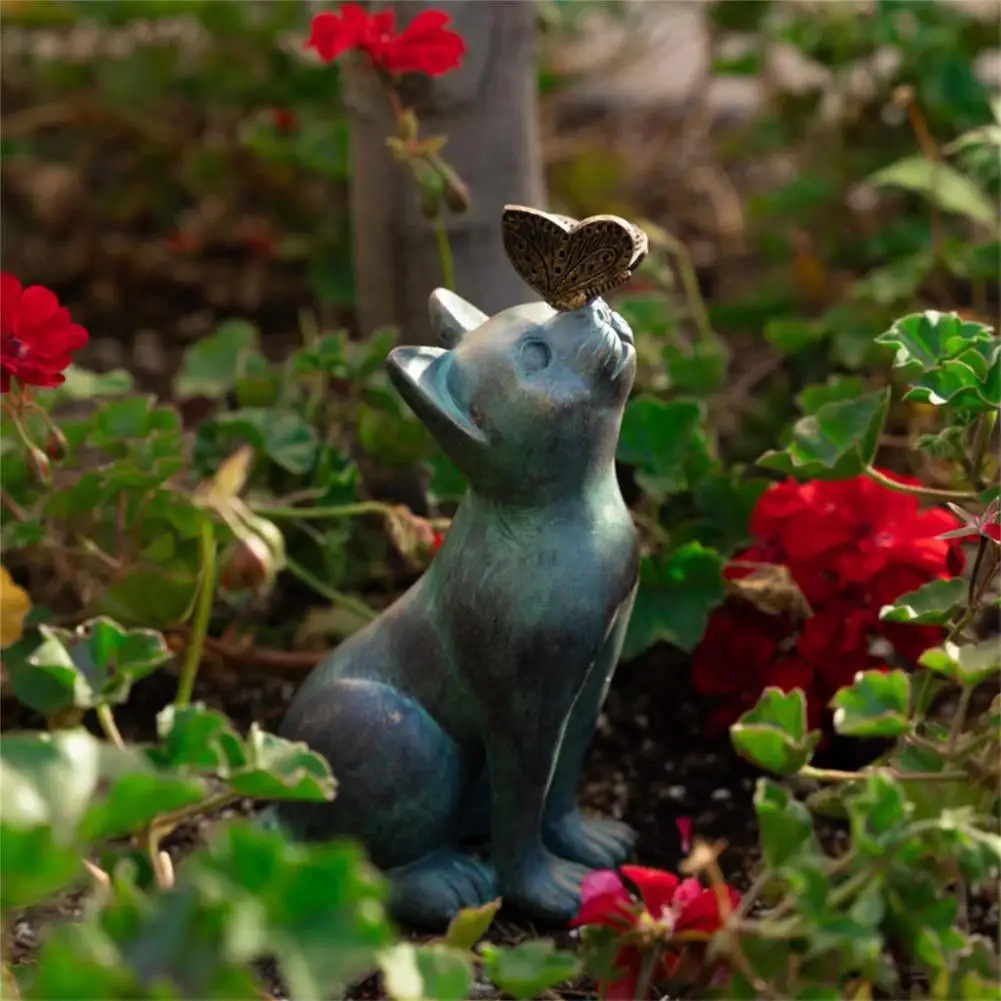 Curiosity Cat Butterfly Garden Statue Decor Cute Cat Sculpture Outdoor Animal Figurines Ornaments For Yard Lawn Porch Wholesale