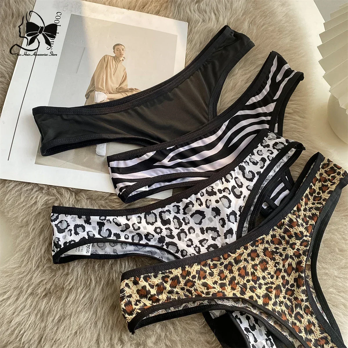 Niedrige Taille Spitze Frauen Höschen Leopard-print Sexy Unterwäsche Frauen Nahtlose Seide Baumwolle Aushöhlen Thongs Weibliche Slips Unterwäsche