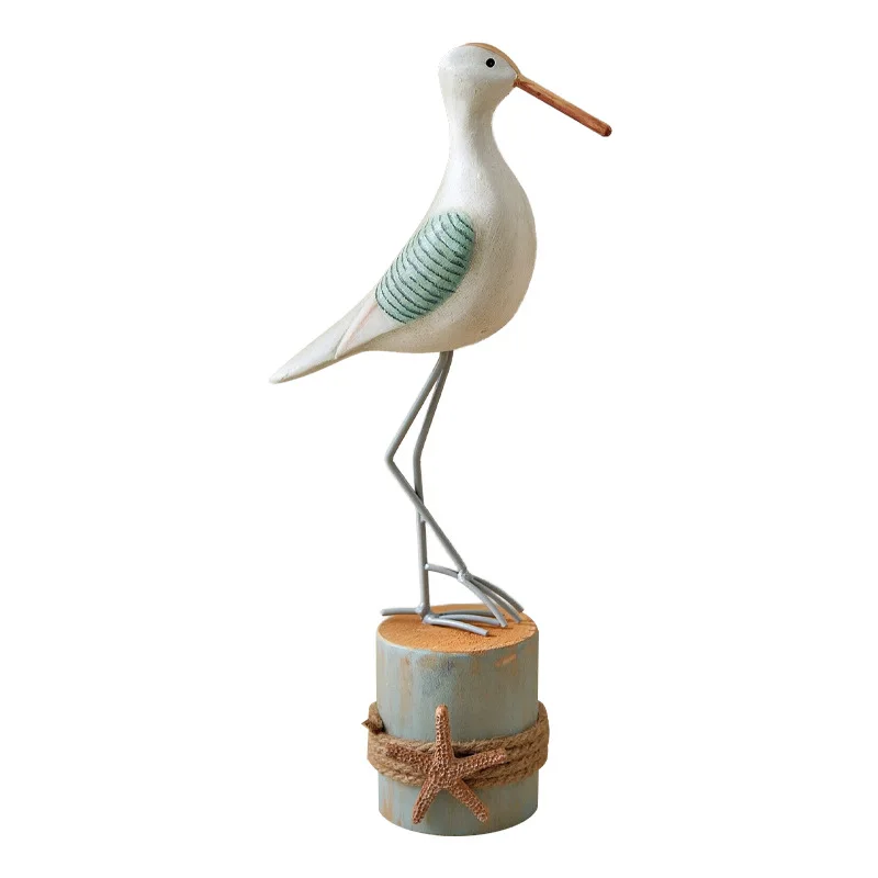 PYH Seagull Wood Crafts Ornaments Ocean Style Seabird Stump Bird Model House Wood Home Accessories Ornaments