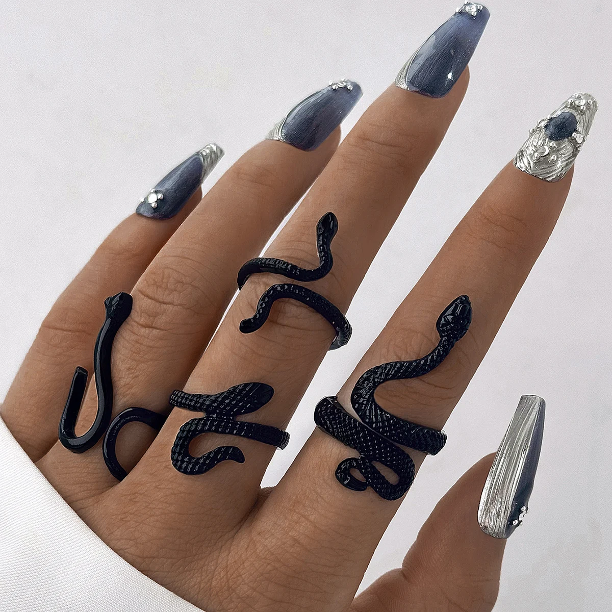 Tocona Gothic Black Zodiac Snake Finger Ring Sets for Unisex Simple Lrregular Rings Set Jewelry Party Kольца 4pcs/Set 18866