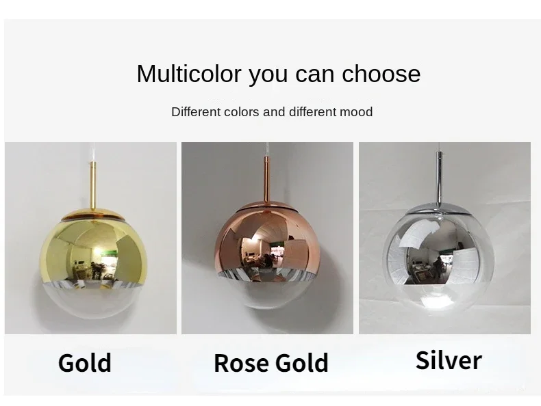 Modern Electroplated Glass Ball Pendant Lights Gold/Silver/Rose Hanging Lamp Kitchen Decor Home Luminaire Suspendu Lamp Fixture