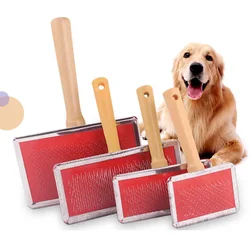 Red Grooming Tool Fur Shedding Portable Hair Comb Pet Brush Multi-purpose Wood Metal Dog Cat Removal Square Dog Bedroom Supplies