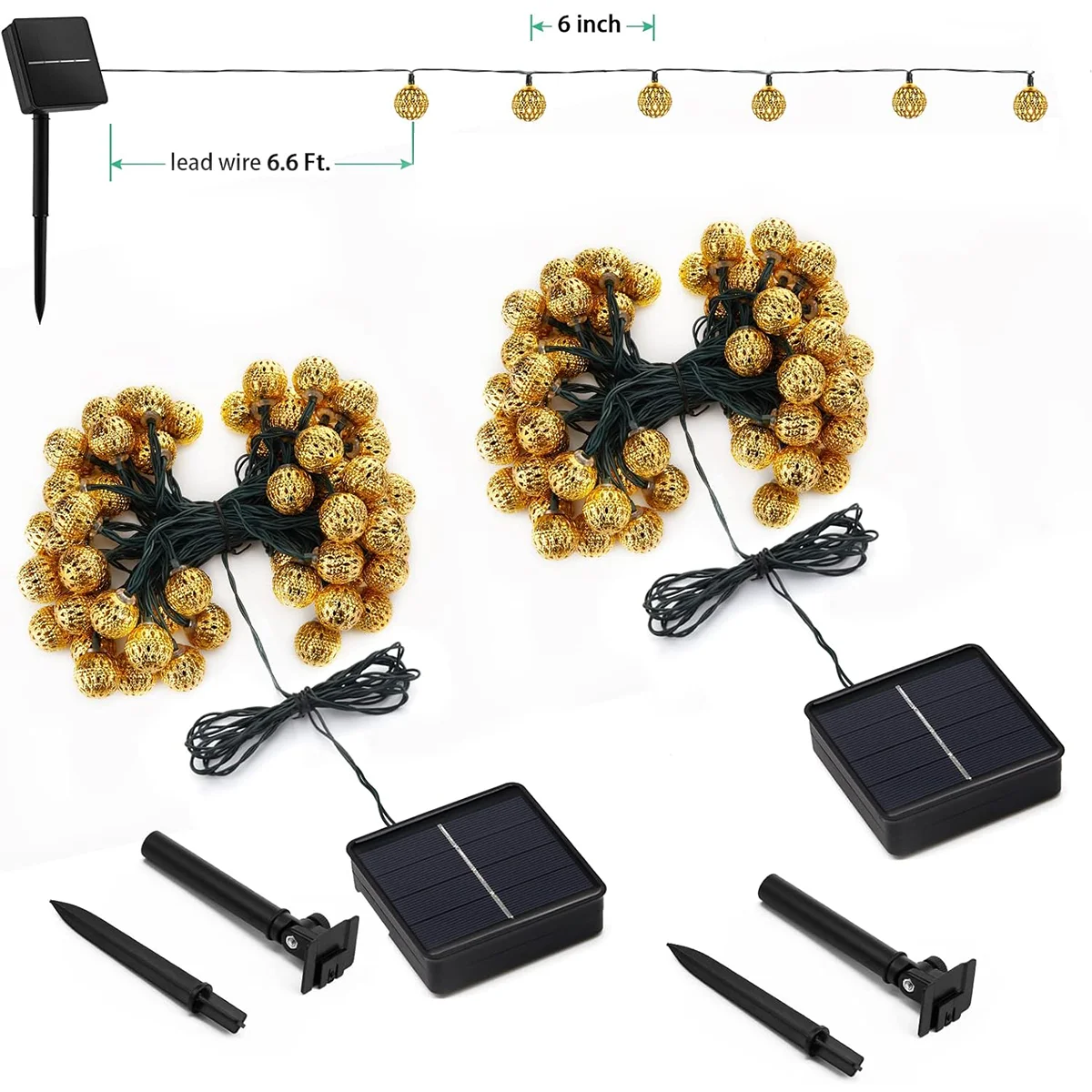 Led سلسلة ضوء 8 طرق أضواء غلوب في الهواء الطلق الجنية الكرة الشمسية ديكور حديقة عطلة الديكور للسياج مهرجان الذهب الدافئ #3