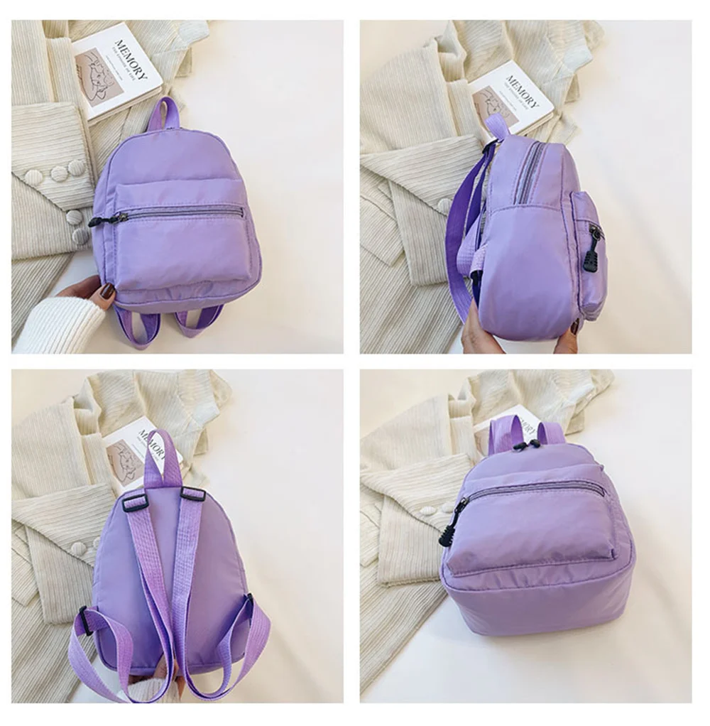 Nuevo Mini bolso de viaje personalizado con nombre para mujer, mochilas de nailon simples de Color sólido a la moda bordadas personalizadas para estudiantes de tamaño pequeño