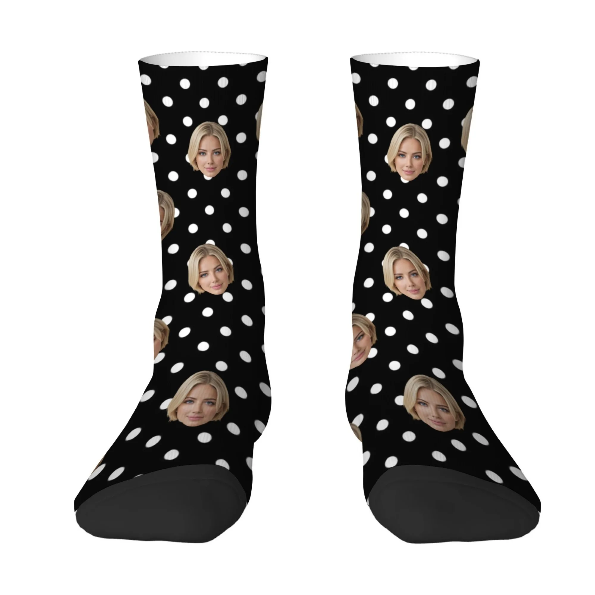 Custom Face Socks with Retro polka dot elements Personalized Photo Socks Funny Birthday Anniversary Outdoor leisure accessories
