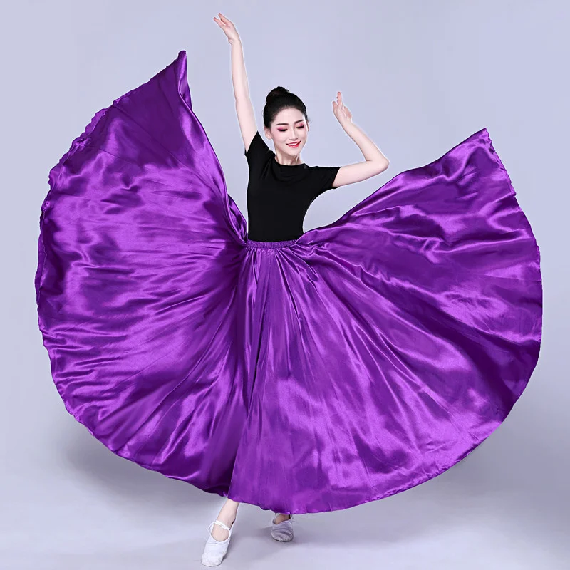 Gonna in raso a 720 gradi Costume da danza del ventre donna gonne lunghe zingara Dancer Practice Wear 12 colori 105cm 110cm gonna da ballo 115cm