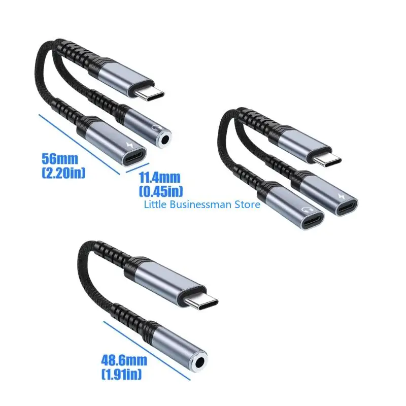 USB-C-auf-3,5-mm-Kopfhörer- und Ladegerät-Adapter, Headset-Konverter mit kompakt geflochtenem Gehäuse, für Studenten und Pendler – Detail 6