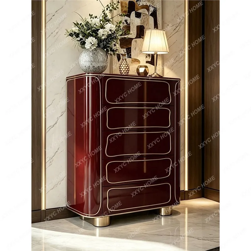 Light luxury paint chest of drawers villa high-end feeling gold-painted decorative storage cabinet modern living room storage