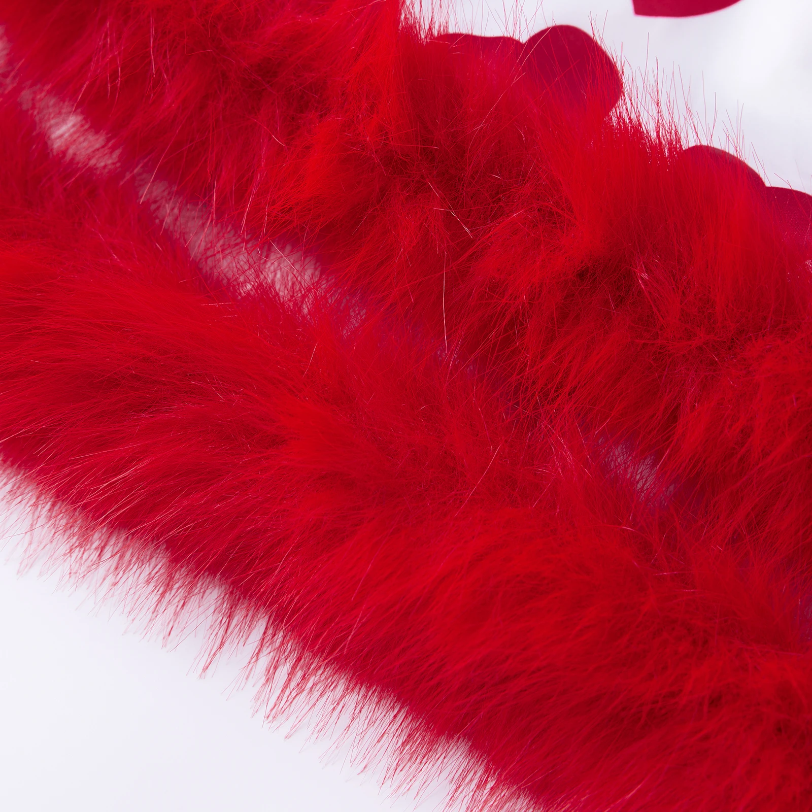 Dames zomer satijn feest hartprint mini-jurk modieuze Valentijnsdag ronde hals mouwloze bont ruches jurken