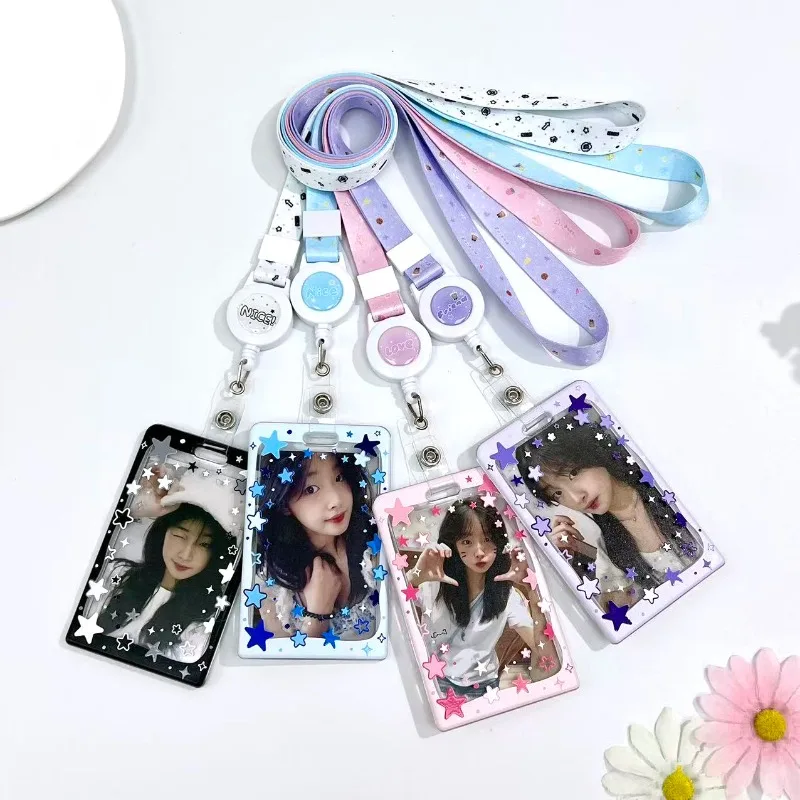 Star Sliding Cover Photocard Holder, Transparent Portable ID Protector Case for Kpop Photo Cards & Student ID