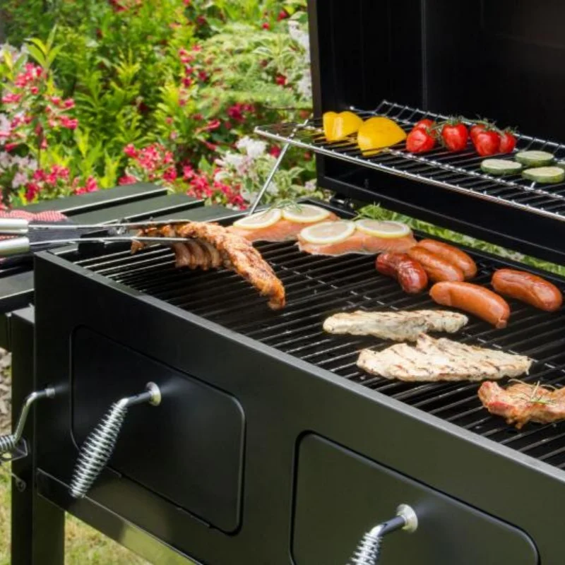 Backyard Party Cart Style Heavy Duty Outdoor BBQ Grill, Large Charcoal Patio Grill with Adjustable Charcoal Pan, Classic Design