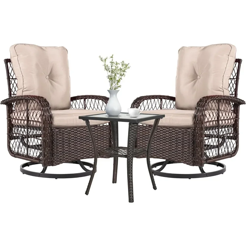 

Outdoor Swivel Rocker Chair with Side Table Wicker Rattan Patio Furniture Set Outdoor Rocking Chair Set for Backyard