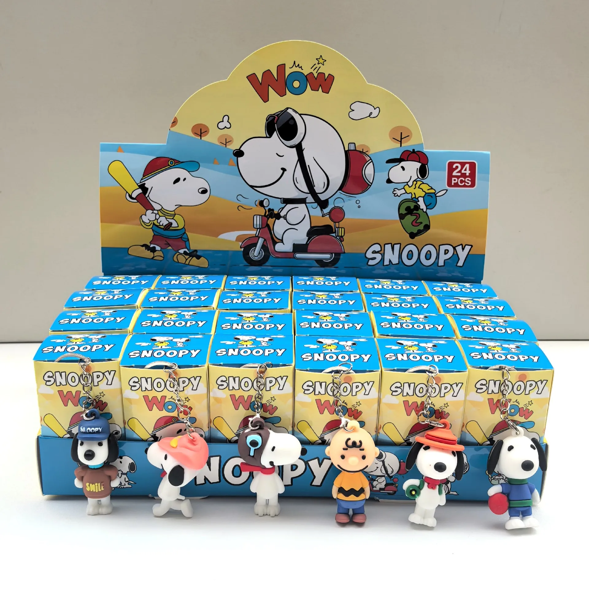 New 24pcs for Snoopy Anime Figure Blind Box Keychain Pendant Doll Toy Action Figurine School Gift Wholesal