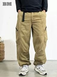 Japanese Streetwear High Quality Long Staple Cotton Twill Cargo Pants Men Harajuku Plus Size Casual Work Pants Baggy Trousers