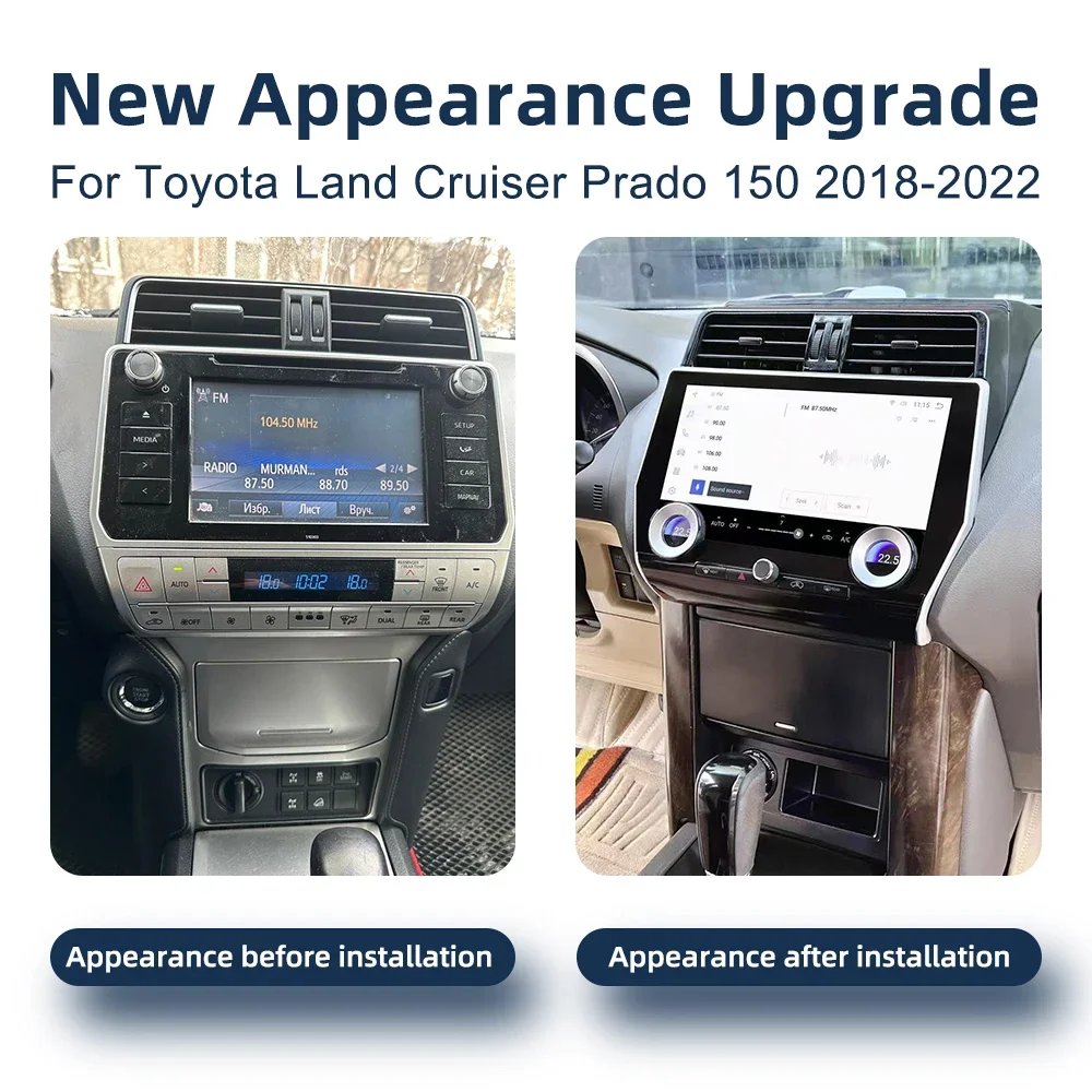 CarPlay Android 14.0 GPS 4G WiFi Bluetooth Multimedia Player RDS Stereo Car Radio For Toyota Land Cruiser Prado 150 2018-2022