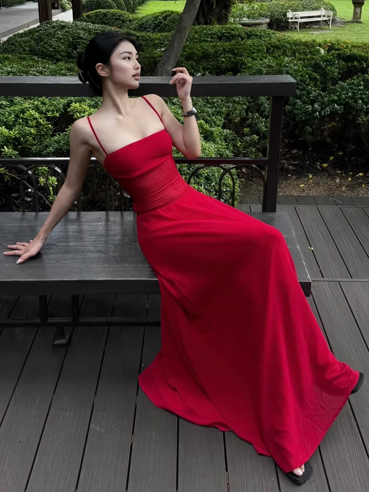 Sukienka Nibber Hollow Maxi Damska Bez Rękawów Z Marszczeniami, Łączona Siateczką, Z Dekoltem, Dopasowana, Elegancka, Idealna na Wakacje, Plażę, Imprezę, Modna Sukienka Vestidos
