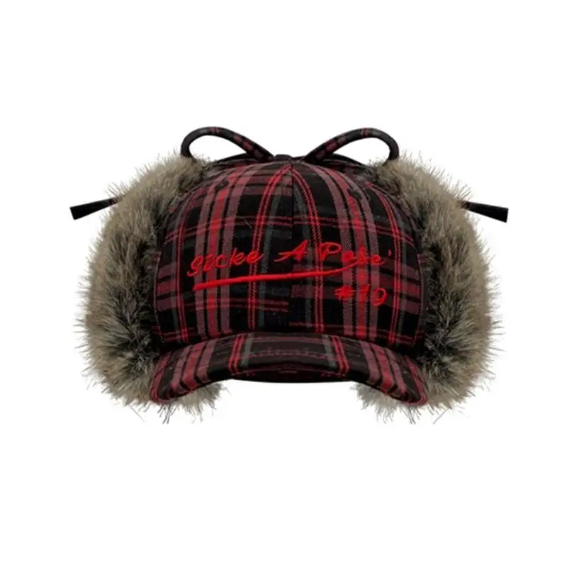 

A0NF Vintage Embroidery Baseball Hat Earflap Furry Sport Hat Adjustable Unisex Outdoor Sports Hat Idol Outfit