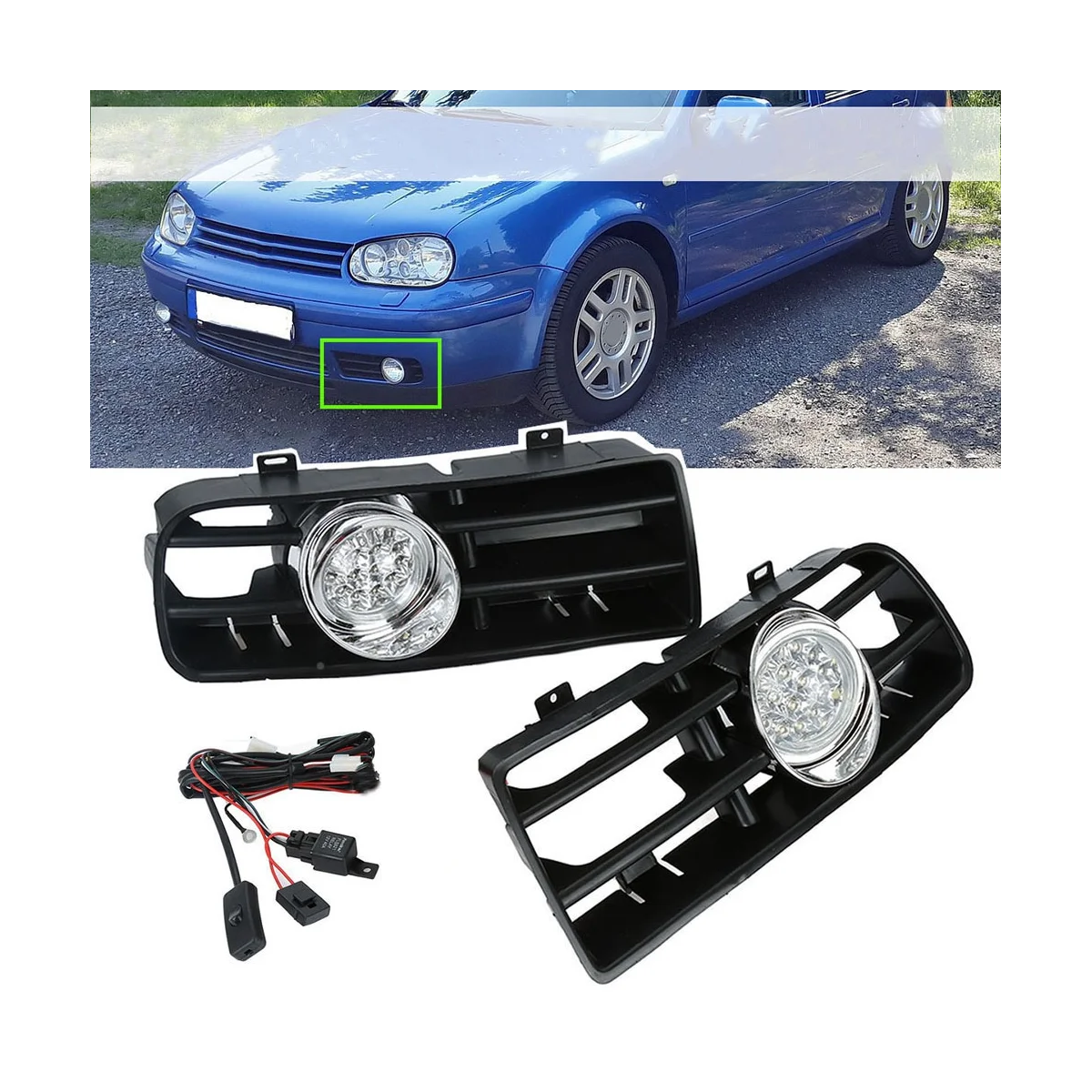 1 مجموعة سيارة شواء LED الضباب الخفيف مصبغة السفلى شواء مع LED DRL مصباح ل VW GOLF MK4 1998-2004