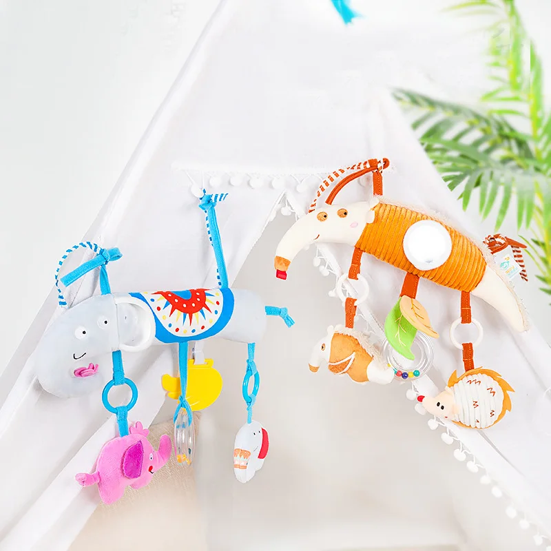 Baby Car Wind Chime Crib Plush Doll Teething Rattle Toy Animal Crocodile Panda Sensory Infant Hanging Toys For Babies 6 12 Month