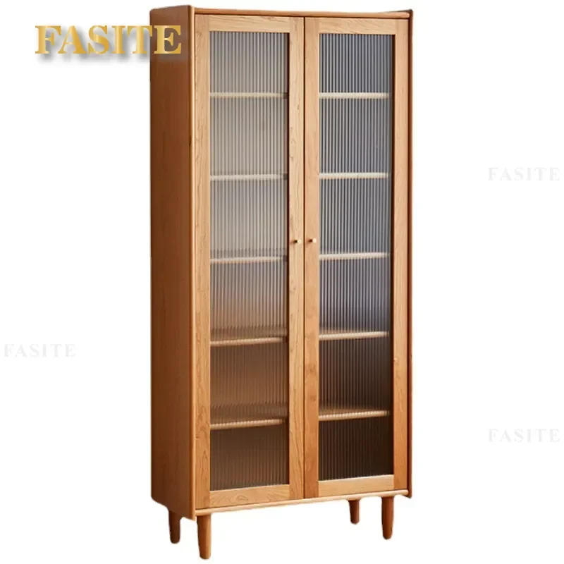 Nordic Simple Solid Wood Bookcase Cherry Wood Storage Cabinet Japanese Modern Combination Side Cabinet for Study Living Room