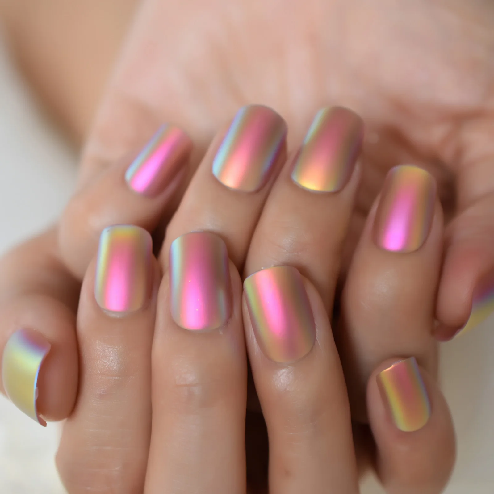 24 pcs press on nail tips short chrome matte  cover fake nails art with tools bag for daily wear